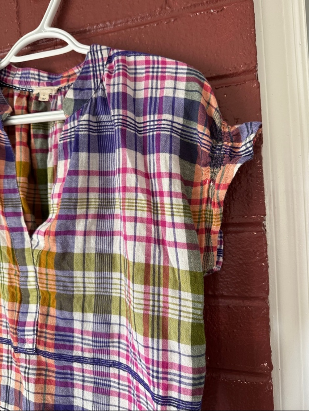 Pilcro Anthropologie 100% Cotton Multicolor Plaid Popover Top with Cinched Back - Picture 5 of 8